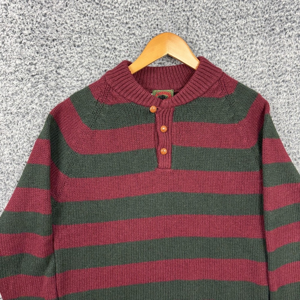 Boston Traders Sweater Mens XL Red Green Stripe Wool Blend Henley Mock Neck XL - Picture 4 of 11